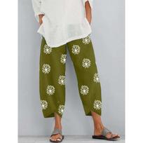 Women's Fashion Loose Dandelion Print Elastic Waistband Pocket Pants S žalia