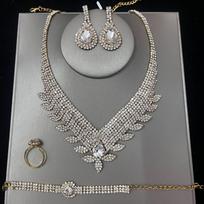 European Water Drop Rhinestone Bridal Necklace Set auksas