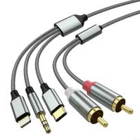 Lightning to RCA Cable Audio Aux Adapter, RCA to 3.5mm Cable, USB C to 2 RCA Audio Cable, 3 in 1 audio cable for Car, Home Theater, Speaker and More