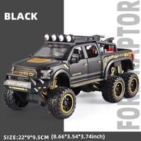 Nauji 1/28 „Raptor F150“ visureigių automobilių modeliai, žaislai, lydinio liejiniai su garso šviesa, ištraukiami atgal metaliniai transporto priemonės žaislai berniukams. Dovanų kolekcijos dovana juoda