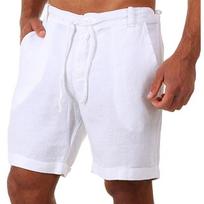 Vyriški medvilniniai lininiai šortai Kelnės Vyriški vasariniai kvėpuojantys vienspalviai lininiai kelnės Fitneso Streetwear S-4XL XXXXL balta