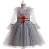 Kids Joker Cosplay Costume Horror Puff Sleeve Tulle Collar Pants Halloween Christmas 150cm