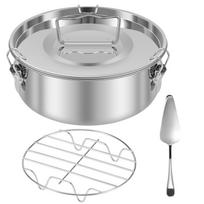 Stainless Steel Flan Pan with Steam Rack and Cake Spatula Multifunctional Flanera Flan Mold 1.5QT Flan Maker for Home Baking