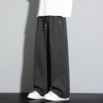 Spring Autumn Loose Casual Elastic Waist Wide Leg Sweatpants Men Straight Pants Trousers M tamsiai pilka spalva