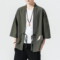 Tsuruembroidery Kimono Harajuku Japanese Style Plus Size Men's Samurai Costume Yukata Asian Clothing Cardigan Jacket S žalia