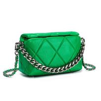 New leather versatile shoulder messenger bag fashionable small square bag chain underarm bag Korean version niche diamond women's bag tide žolės žalia spalva