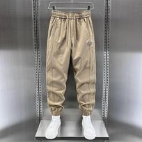 Men's Stitching Quick-drying Casual Pants Loose and Versatile Trendy Feet Harem Pants Fashion Drawstring Trousers L chaki