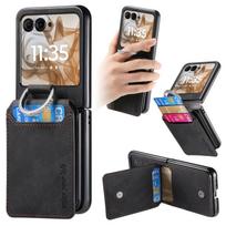 For Moto Razr 70 60 50 40 Ultra Case with Ring Holder &Card Holder Wallet Kickstand Phone Cover for Motorola Razr 70 60 50 Moto Razr 50/60/70 juoda
