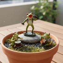 3 Pieces Musical Frog Ornaments Set Cute Miniature Statues Bright Decor Decoration for Desktop,