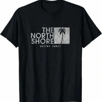 The North Shore Hawaii Palm Tree Vintage Style T-Shirt,100% Cotton S įvairiaspalvis
