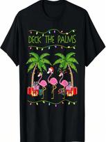 Funny Deck The Palms Merry Flamingo Christmas In July Idea T-Shirt S įvairiaspalvis