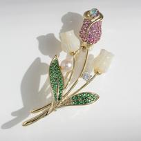 Bo Xin Yun Elegant Tulip Brooch with Freshwater Pearl and Shell