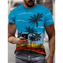 Men's 3D Printed Tropical Palm Tree Sunset Graphic T-Shirt - Bright color block design, breathable short sleeve casual summer outdoor and beach wear S