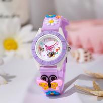 Cute Girls Lovely Quartz Analog Watch Sport Outdoor Children Wristwatch violetinė