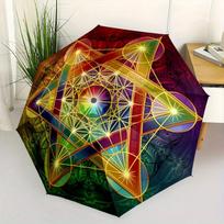 Bearers of the Flux of Life Automatic Opening & Closing Umbrella - 8-Rib All-Season Folding Portable with Geometric Mandala Pa