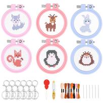 6Pcs Embroidery Beginner Kits DIY Cross Stitch Set Embroidery Starter Kit Portable Needles Remover Threading Tool With Hoop Kids 2.5 inches balta