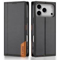 Magnetinis Odinis Atverčiamas RFID Piniginė Kortelėms Telefono Dėklas IPhone 17 Air 16E 16 Pro Max 15 14 13 12 Mini 11 XS XR Max 8 7 Plus Dangtelis iPhone 13 mini juoda