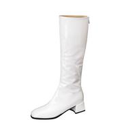 Sexy Women Boots Girls High Heel Boots Pleated Patent Leather Round Toe Zip Shoes Plus Size Shoes 32 balta