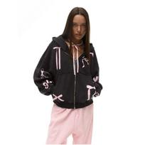 Sweet  Bow Printed Hoodies Women Black Zip Up Hooded Sweatshirts Harajuku Coquette Loose Casual Cute  Hoodies S juoda