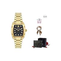 Versace Dominus serijos kvarcinis laikrodis Nerūdijančio plieno apyrankė 44,8*36 mm Juodas ciferblatas Daugiafunkcinis statinės formos Sportinis Atsitiktinis Bangų reljefo raštas Laikrodis VE8K00524 White Gold[Ink Floral Box+Perfume+Scarf]