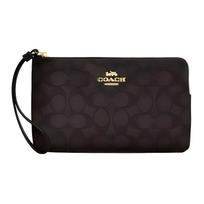 Coach Large Corner Zip Wristlet Signature Canvas Walnut Black Stripe Daily CZ277-IMXAQ Gift Box Set (Basic Set+Yellow Box)