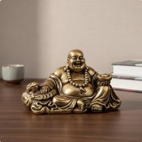 Brass Maitreya Buddha Statue Feng Shui Decor Ornament Compact Design for Collectors,