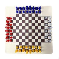 Chess Set 49 Mm King Height 4 people Portable for Tabletop 4P Wood Grain