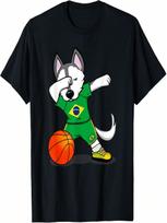 Dabbing Husky Brazil Basketball Fans Jersey Brazilian Flag T-Shirt S įvairiaspalvis