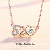 520 Love You Beating Heart Necklace Pendant for Women - Qixi Valentine's Day Gift rožinio aukso spalvos