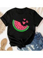 Refreshing Watermelon Bite Print Casual O-Neck Spring Summer T-Shirt Wear S įvairiaspalvis