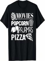 Movie Decor Movies Popcorn Pajamas Pizza Movie Night Party T-Shirt S įvairiaspalvis