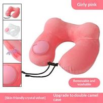 U-Shaped Comfortable Self-Inflating Air Pillow Neck Support Inflatable Airplane Travel Neck Pillow Inflatable Sleeping Pillow rožinė