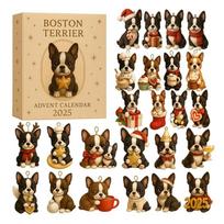 Boston Terrier Advent Calendar 2025, 24 Days Of Festive Boston Terrier Ornaments, 2D Acrylic Christmas Countdown Calendar Multicolor
