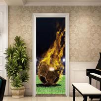 Football on the Playground Door Stickers Retro Decorative Sticker Self-adhesive Waterproof Wallpaper Mural Decor 77X200xm