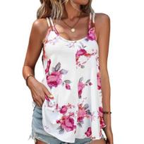 Women Casual Sling Tops U-Neck Sleeveless Flower Print Summer Tops Loose Hem Party Beach Vest Streetwear S raudona