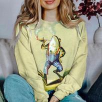 Vintage Cartoon Frog Print Women's Sweatshirts  Funny Graphic Hoodies Women Clothing Long Sleeve Oversized Top Casual Shirt S