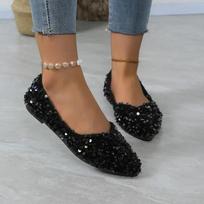 Bling Butas su pompomis Blizgus krištolinis smailias pirštas, seklus, prislydimas natūralios odos madingi elegantiški glaustai moteriški batai Naujausi 36 juoda