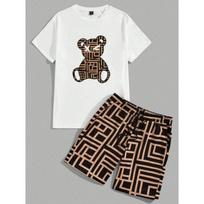 3D Happy Bear Print 2-Piece Set Brand Luxury Men's Sports Suit Summer Harajuku Casual Short Sleeve O Neck TShirt Sport Shorts S