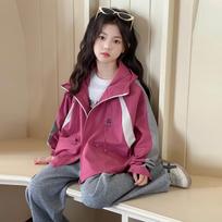 2025 Girls' Stylish Spring/Autumn Windbreaker - Trendy, Loose-Fit Casual Jacket for Kids 150 cm rožinės rožinės spalvos