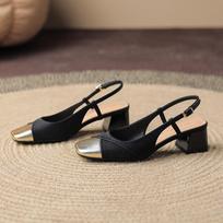 Huge exquisite~ Baotou sandals women's thick heel square head sheepskin medium heel color matching Mary Jane shoes summer 34 juoda