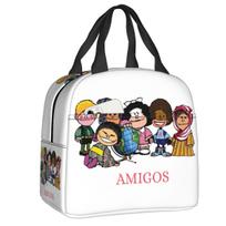 Custom Mafalda Manga Thermal Insulated Lunch Bags Women Argentina Cartoon Portable Lunch Container for Travel Storage Food Box 22x20x13cm
