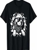Cool American Pitbull Terrier Dog Sunglasses Graphic Design T-Shirt S įvairiaspalvis