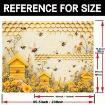 2D Bee Honeycomb Backdrop Yellow Floral Bumblebee Photography Background 47.2x31.5inch/120*80cm
