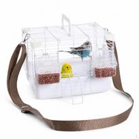 Pet Travel Cage for Small Birds, 27x20x20cm Metal Birdcage with Shoulder Strap, Perch & Feeder Cups,