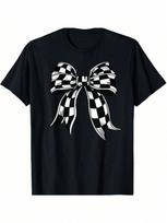 Checkered Bow Tie Flag Automobile Motor Race Car Racing Team T-Shirt S įvairiaspalvis