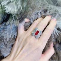 Exquisite 18K Gold-Plated Ruby Ring for Women - Retro Niche Design with High Carbon Diamond Detailing Adjustable