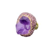 Niche Luxury Brazilian Amethyst Three-Piece Jewelry Set: Raw Stone Earrings, Ring & Necklace for Women žiedo spalva
