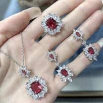 Luxurious Pigeon Blood Red Gemstone Jewelry Set: Ring, Earrings, Necklace - Celebrity Style