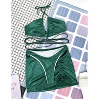 Seksualus apjuosimas Bikini Moteriškas maudymosi kostiumėlis Moteriški maudymosi kostiumėliai Trijų dalių bikinio rinkinys su sijonu, maudymosi kostiumėlis, maudymosi kostiumėlis S žalia