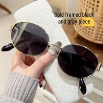 Hong Kong Retro Cat-Eye Polarized Sunglasses for Women with High-End Metal Oval Frames, Prescription-Ready.